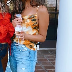 Tie dye cowl neck top